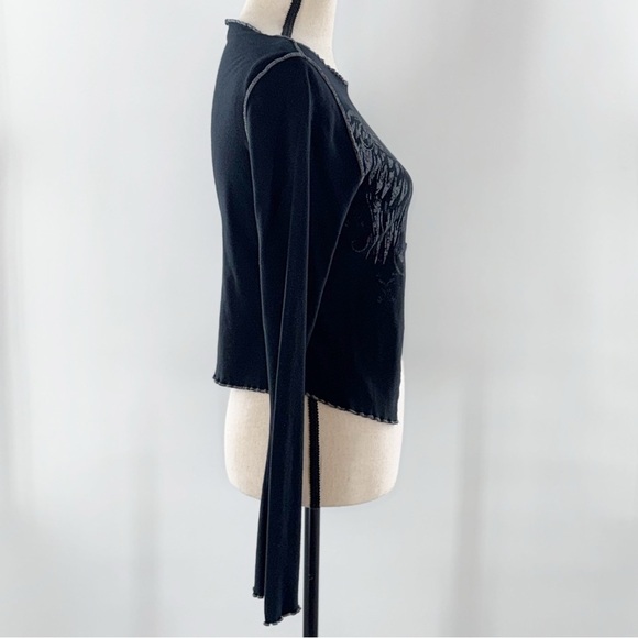 Urban outfitters Seek Destiny Split Black Graphic Long Sleeve Top size large - Picture 6 of 15